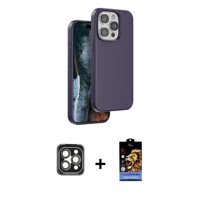 MARSİLYAN™- iPhone 15 Pro Max Kılıf Kıvılcım Çizgi Serisi - Siyah Buffer Hayalet Cam Ekran Koruyucu + PVD Metal Kamera Lens - GI