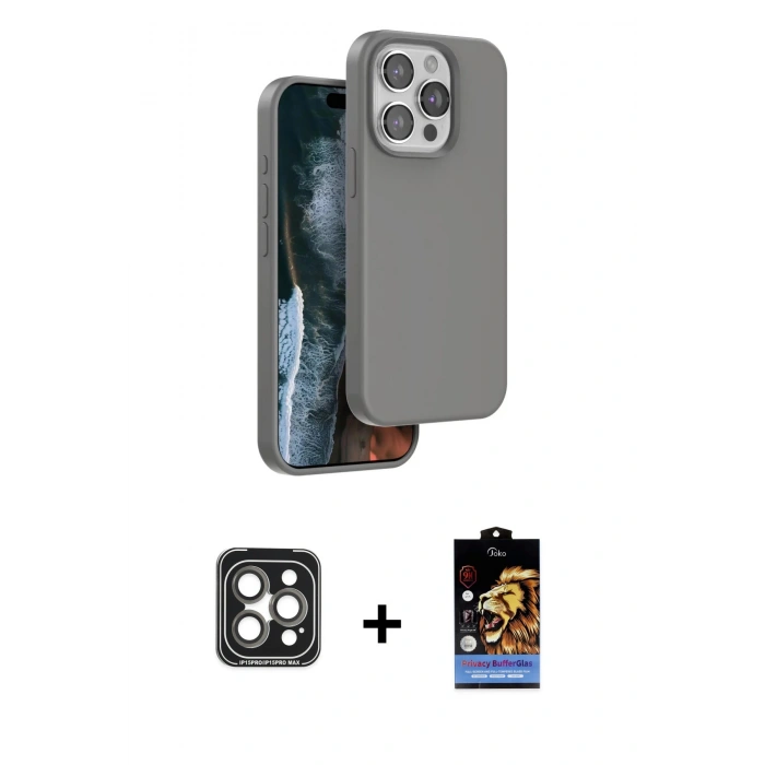 MARSİLYAN™- iPhone 15 Pro Max Kılıf Kıvılcım Çizgi Serisi - Siyah Buffer Hayalet Cam Ekran Koruyucu + PVD Metal Kamera Lens - GI