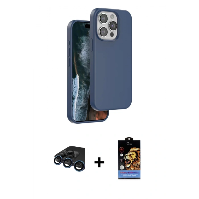 MARSİLYAN™- iPhone 15 Pro Max Kılıf Kıvılcım Çizgi Serisi - Siyah Buffer Hayalet Cam Ekran Koruyucu + Raze Metal Kamera Lens - LT