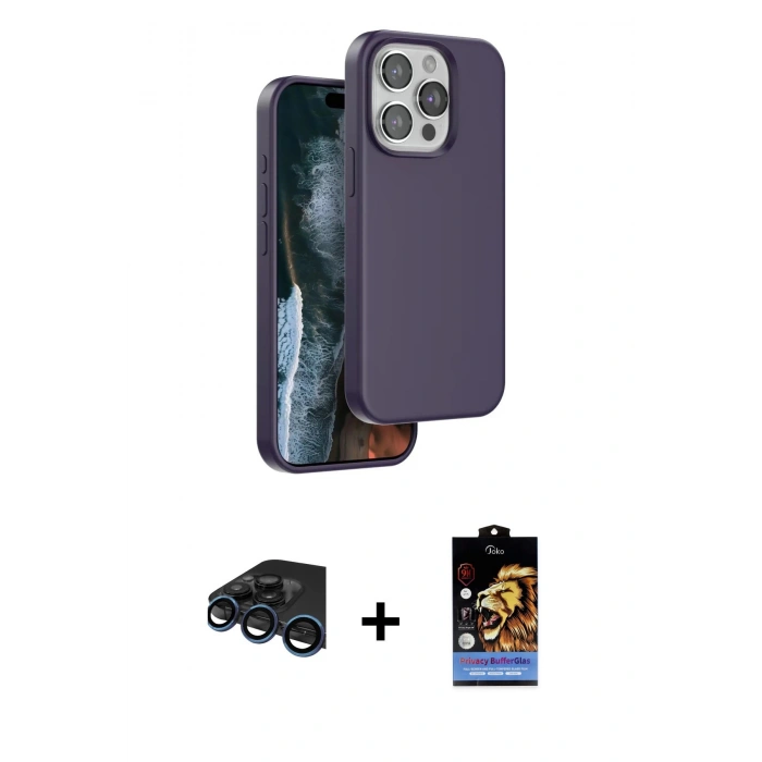 MARSİLYAN™- iPhone 15 Pro Max Kılıf Kıvılcım Çizgi Serisi - Siyah Buffer Hayalet Cam Ekran Koruyucu + Raze Metal Kamera Lens - LT