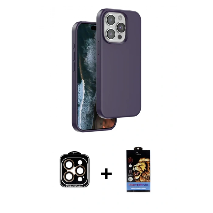 MARSİLYAN™- iPhone 15 Pro Max Kılıf Kıvılcım Çizgi Serisi - Siyah Buffer Hayalet Cam Ekran Koruyucu + Turuncu PVD Metal Kamera Lens