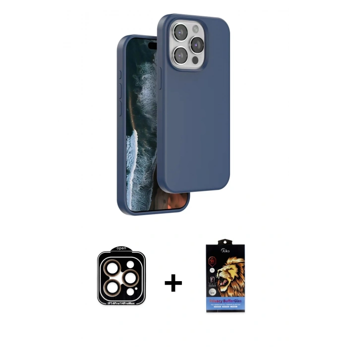 MARSİLYAN™- iPhone 15 Pro Max Kılıf Kıvılcım Çizgi Serisi - Siyah Buffer Hayalet Cam Ekran Koruyucu + Turuncu PVD Metal Kamera Lens