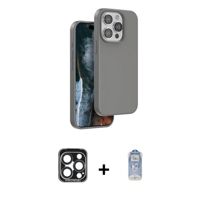 MARSİLYAN™- iPhone 15 Pro Max Kılıf Kıvılcım Çizgi Serisi - Siyah Joko Magic 5D Cam + Lacivert PVD Metal Kamera Lens