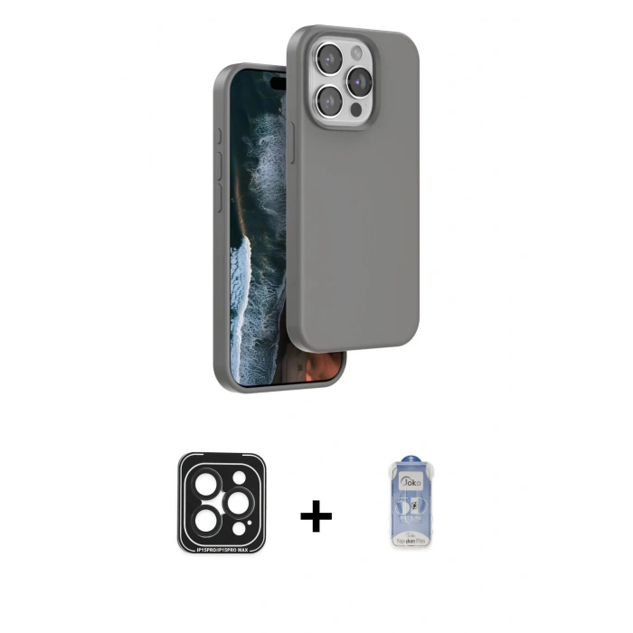 MARSİLYAN™- iPhone 15 Pro Max Kılıf Kıvılcım Çizgi Serisi - Siyah Joko Magic 5D Cam + PVD Metal Kamera Lens - SH