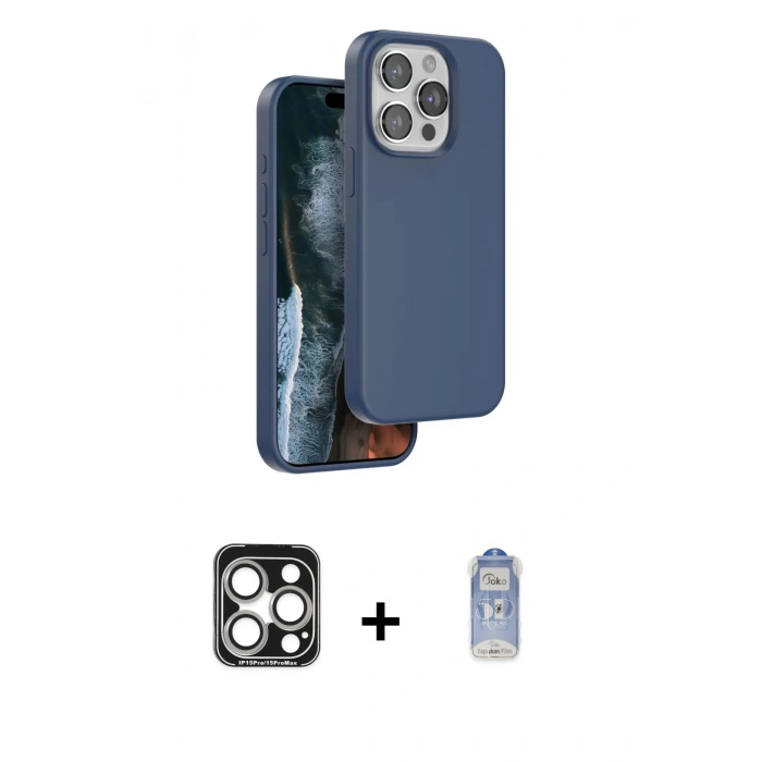MARSİLYAN™- iPhone 15 Pro Max Kılıf Kıvılcım Çizgi Serisi - Siyah Joko Magic 5D Cam + PVD Metal Kamera Lens - GS