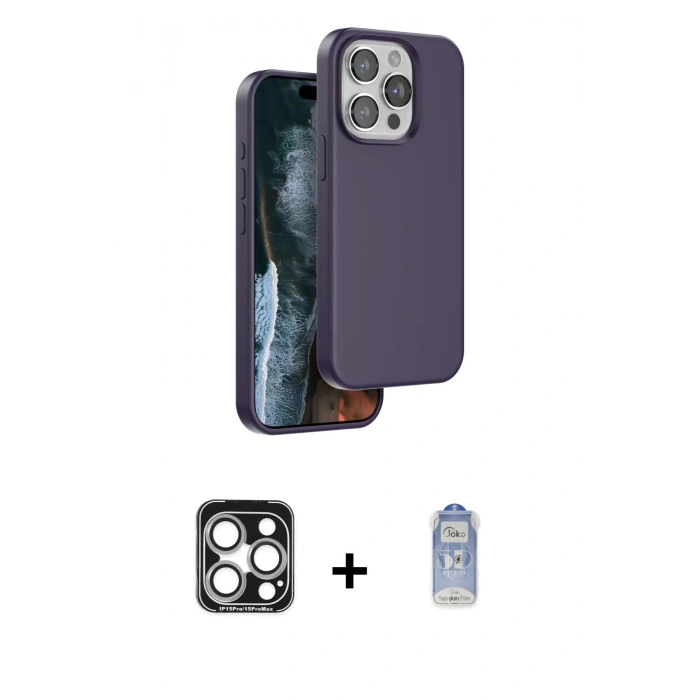 MARSİLYAN™- iPhone 15 Pro Max Kılıf Kıvılcım Çizgi Serisi - Siyah Joko Magic 5D Cam + PVD Metal Kamera Lens - GS