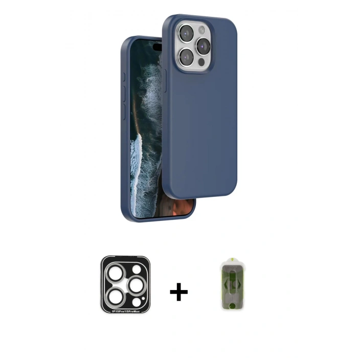 MARSİLYAN™- iPhone 15 Pro Max Kılıf Kıvılcım Çizgi Serisi - Siyah Joko Magic 5D Hayalet Cam + PVD Metal Kamera Lens - GS