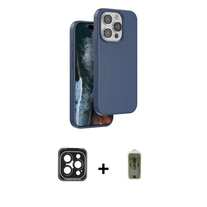 MARSİLYAN™- iPhone 15 Pro Max Kılıf Kıvılcım Çizgi Serisi - Siyah Joko Magic 5D Hayalet Cam + PVD Metal Kamera Lens - SH