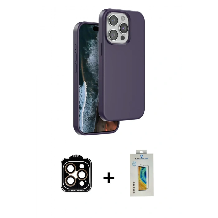 MARSİLYAN™- iPhone 15 Pro Max Kılıf Kıvılcım Çizgi Serisi - Siyah Polymer Nano Ekran Koruyucu + PVD Metal Kamera Lens - TU