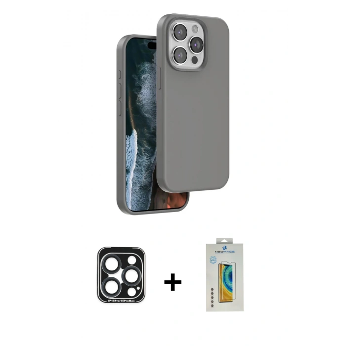 MARSİLYAN™- iPhone 15 Pro Max Kılıf Kıvılcım Çizgi Serisi - Siyah Polymer Nano Ekran Koruyucu + PVD Metal Kamera Lens - LT