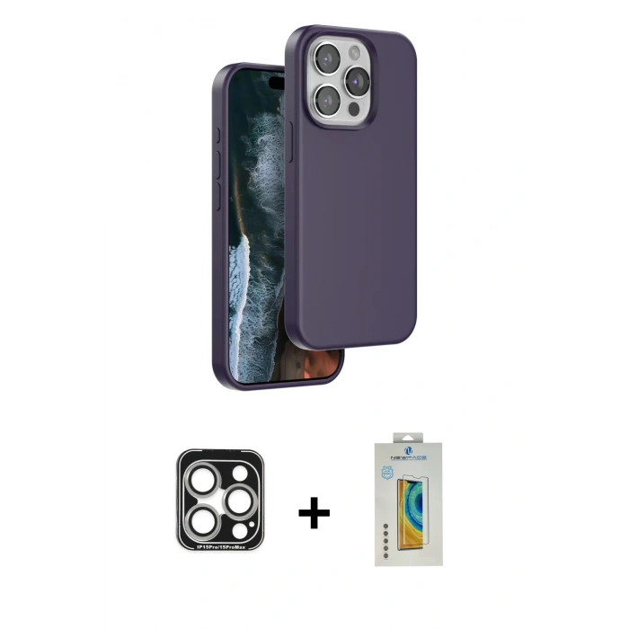 MARSİLYAN™- iPhone 15 Pro Max Kılıf Kıvılcım Çizgi Serisi - Siyah Polymer Nano Ekran Koruyucu + PVD Metal Kamera Lens - GS