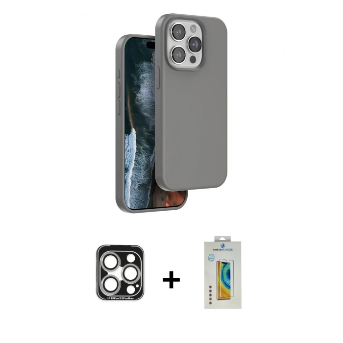 MARSİLYAN™- iPhone 15 Pro Max Kılıf Kıvılcım Çizgi Serisi - Siyah Polymer Nano Ekran Koruyucu + PVD Metal Kamera Lens - GS