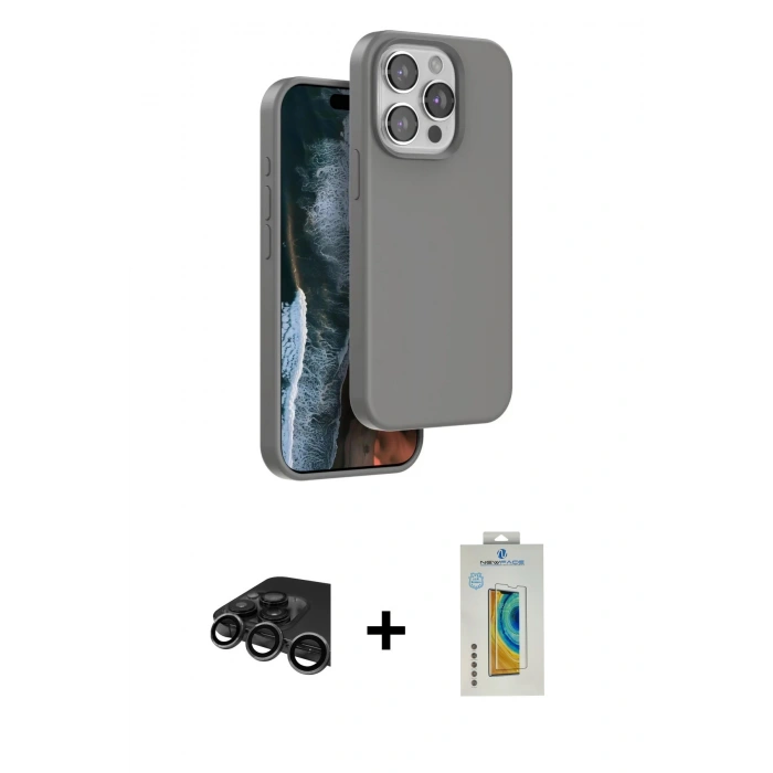MARSİLYAN™- iPhone 15 Pro Max Kılıf Kıvılcım Çizgi Serisi - Siyah Polymer Nano Ekran Koruyucu + Raze Metal Kamera Lens - TMGI