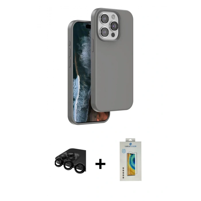MARSİLYAN™- iPhone 15 Pro Max Kılıf Kıvılcım Çizgi Serisi - Siyah Polymer Nano Ekran Koruyucu + Raze Metal Kamera Lens - SH