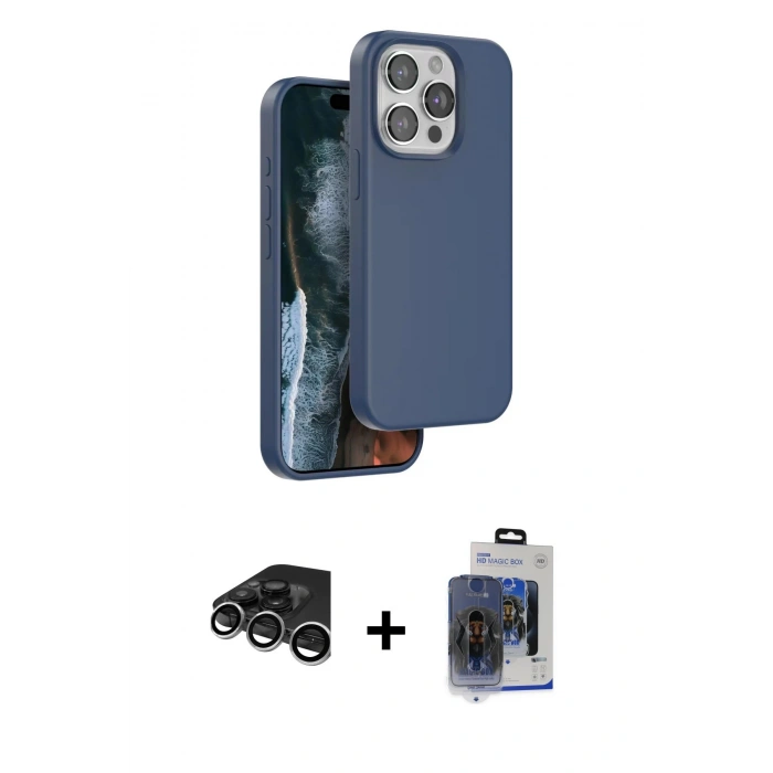 MARSİLYAN™- iPhone 15 Pro Max Kılıf Kıvılcım Çizgi Serisi - Siyah Vanessa Magic Cam + Gümüş Raze Metal Kamera Lens