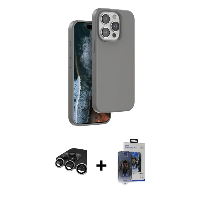 MARSİLYAN™- iPhone 15 Pro Max Kılıf Kıvılcım Çizgi Serisi - Siyah Vanessa Magic Cam + Gümüş Raze Metal Kamera Lens