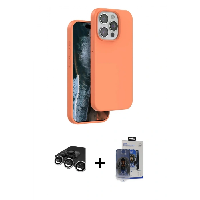MARSİLYAN™- iPhone 15 Pro Max Kılıf Kıvılcım Çizgi Serisi - Siyah Vanessa Magic Cam + Gümüş Raze Metal Kamera Lens