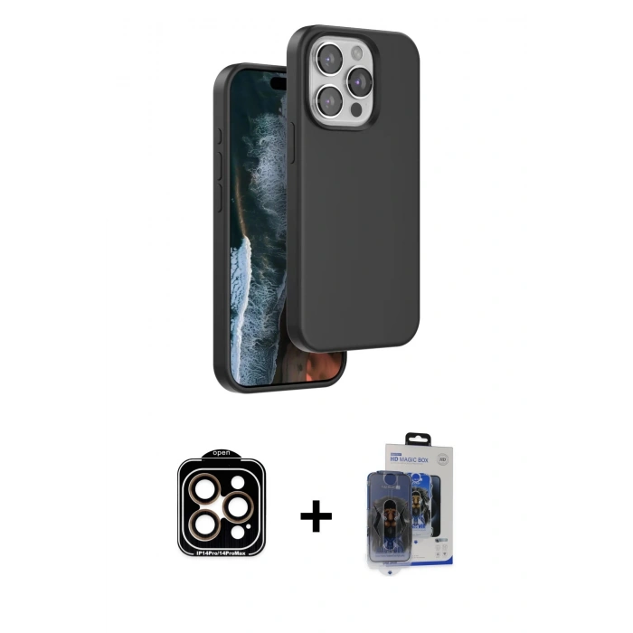 MARSİLYAN™- iPhone 15 Pro Max Kılıf Kıvılcım Çizgi Serisi - Siyah Vanessa Magic Cam + PVD Metal Kamera Lens - TU