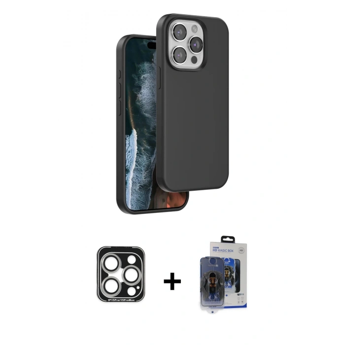 MARSİLYAN™- iPhone 15 Pro Max Kılıf Kıvılcım Çizgi Serisi - Siyah Vanessa Magic Cam + PVD Metal Kamera Lens - GS