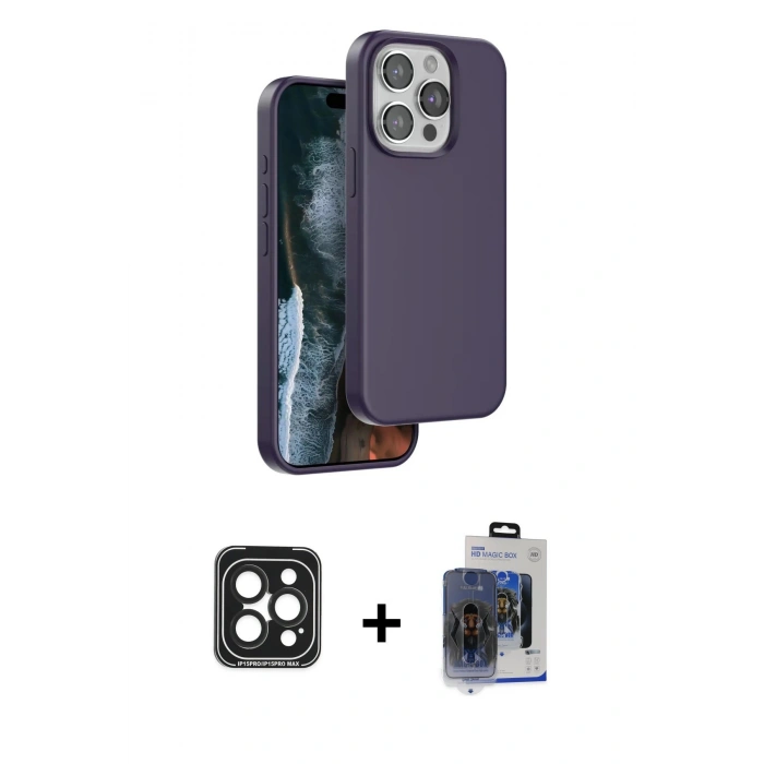 MARSİLYAN™- iPhone 15 Pro Max Kılıf Kıvılcım Çizgi Serisi - Siyah Vanessa Magic Cam + PVD Metal Kamera Lens - SH