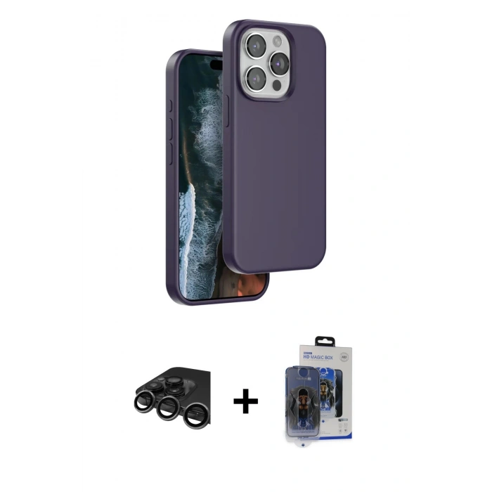 MARSİLYAN™- iPhone 15 Pro Max Kılıf Kıvılcım Çizgi Serisi - Siyah Vanessa Magic Cam + Raze Metal Kamera Lens - TMGI