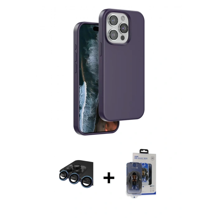 MARSİLYAN™- iPhone 15 Pro Max Kılıf Kıvılcım Çizgi Serisi - Siyah Vanessa Magic Cam + Raze Metal Kamera Lens - LT