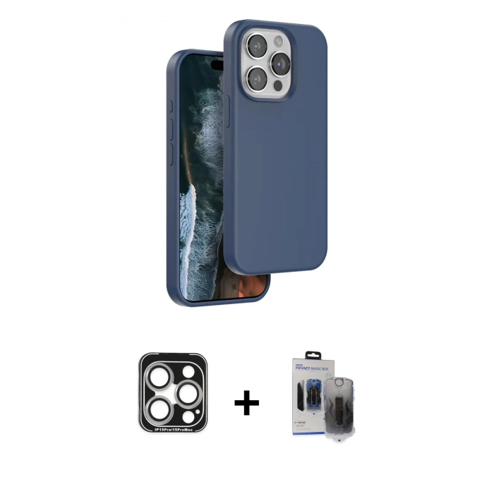 MARSİLYAN™- iPhone 15 Pro Max Kılıf Kıvılcım Çizgi Serisi - Siyah Vanessa Magic Hayalet Cam + PVD Metal Kamera Lens - GS