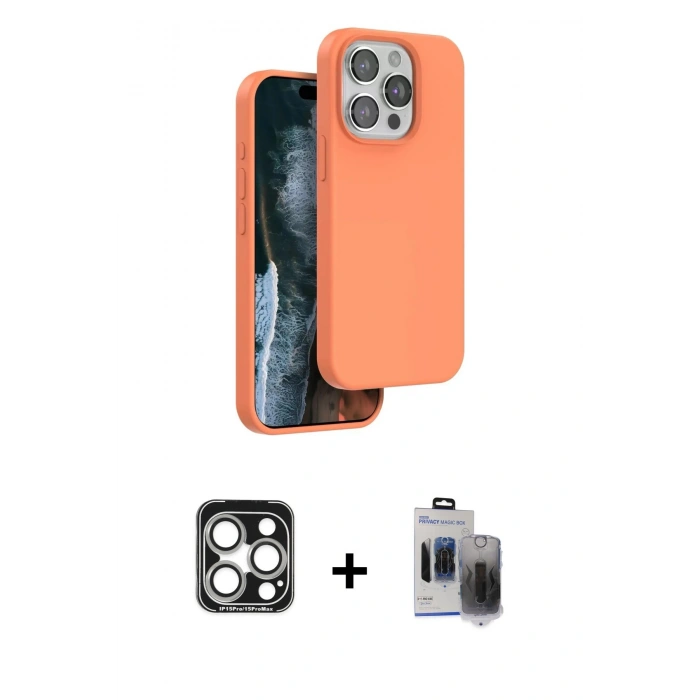 MARSİLYAN™- iPhone 15 Pro Max Kılıf Kıvılcım Çizgi Serisi - Siyah Vanessa Magic Hayalet Cam + PVD Metal Kamera Lens - GS
