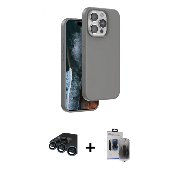 MARSİLYAN™- iPhone 15 Pro Max Kılıf Kıvılcım Çizgi Serisi - Siyah Vanessa Magic Hayalet Cam + Raze Metal Kamera Lens - LT