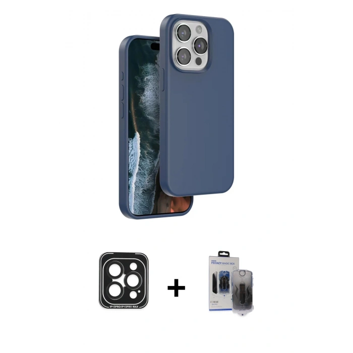 MARSİLYAN™- iPhone 15 Pro Max Kılıf Kıvılcım Çizgi Serisi - Siyah Vanessa Magic Hayalet Cam + Siyah PVD Metal Kamera Lens
