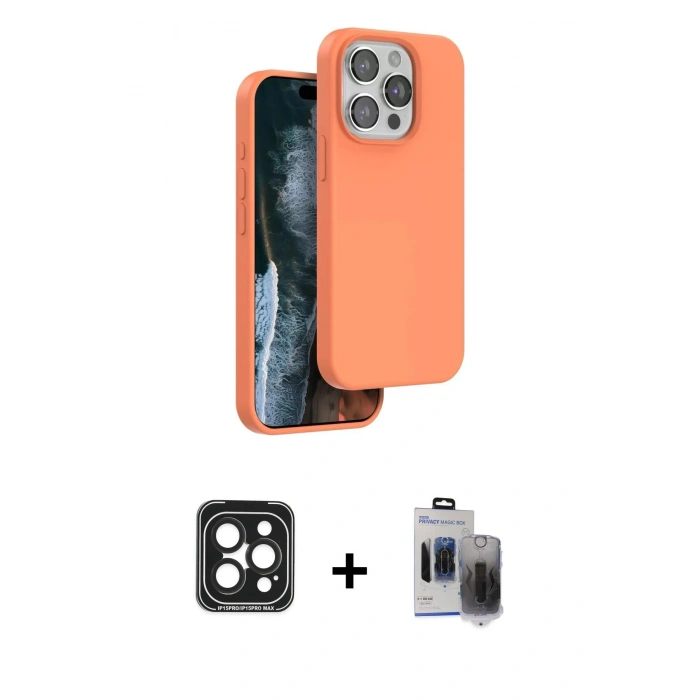 MARSİLYAN™- iPhone 15 Pro Max Kılıf Kıvılcım Çizgi Serisi - Siyah Vanessa Magic Hayalet Cam + Siyah PVD Metal Kamera Lens