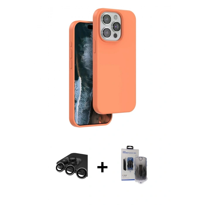 MARSİLYAN™- iPhone 15 Pro Max Kılıf Kıvılcım Çizgi Serisi - Siyah Vanessa Magic Hayalet Cam + Titanyum Gri Raze Metal Kamera Lens