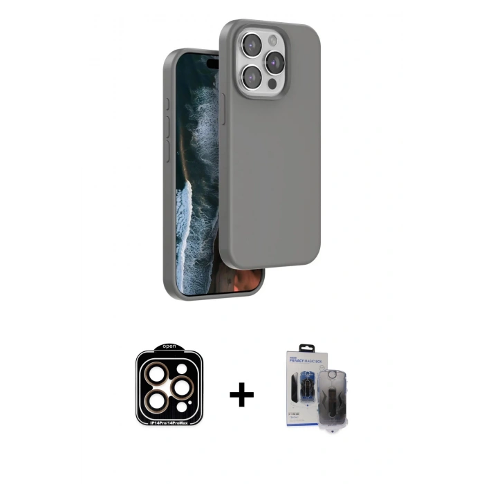MARSİLYAN™- iPhone 15 Pro Max Kılıf Kıvılcım Çizgi Serisi - Siyah Vanessa Magic Hayalet Cam + PVD Metal Kamera Lens - TU