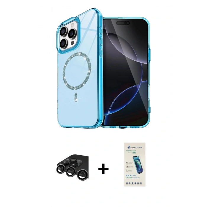 MARSİLYAN™- iPhone 15 Pro Max Kılıf Kıvılcım Form Prime - Şeffaf Pasifik Cam Ekran Koruyucu + Titanyum Gri Raze Metal Kamera Lens