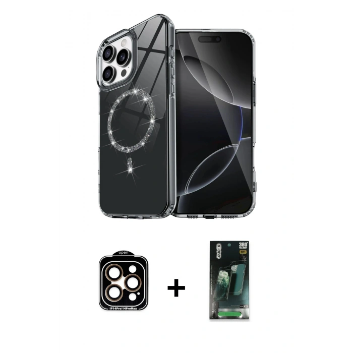 MARSİLYAN™- iPhone 15 Pro Max Kılıf Kıvılcım Form Prime - Siyah 360 Mat Full Body Arka Koruyucu + PVD Metal Kamera Lens - TU