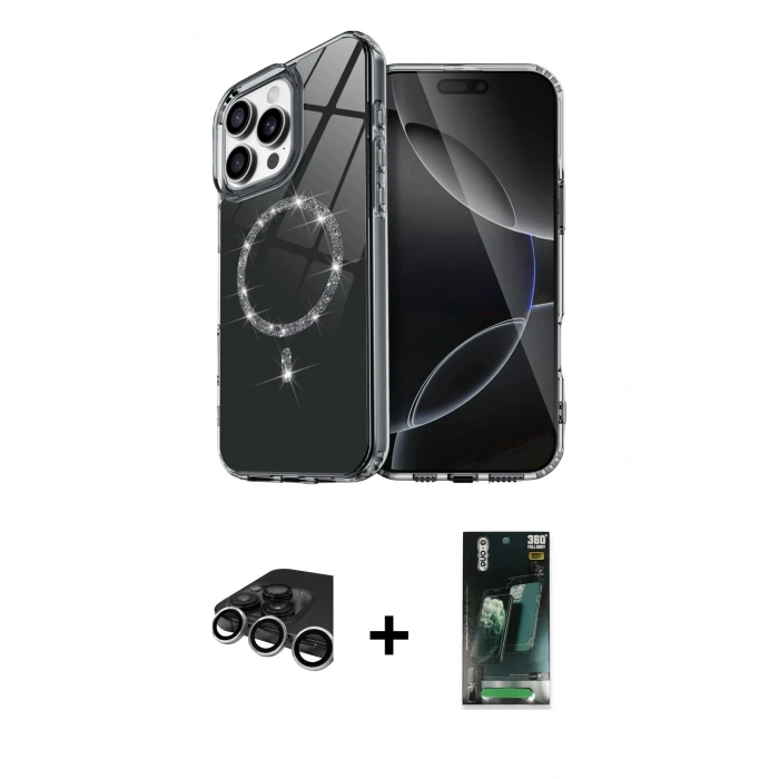 MARSİLYAN™- iPhone 15 Pro Max Kılıf Kıvılcım Form Prime - Siyah 360 Mat Full Body Arka Koruyucu + Raze Metal Kamera Lens - GS