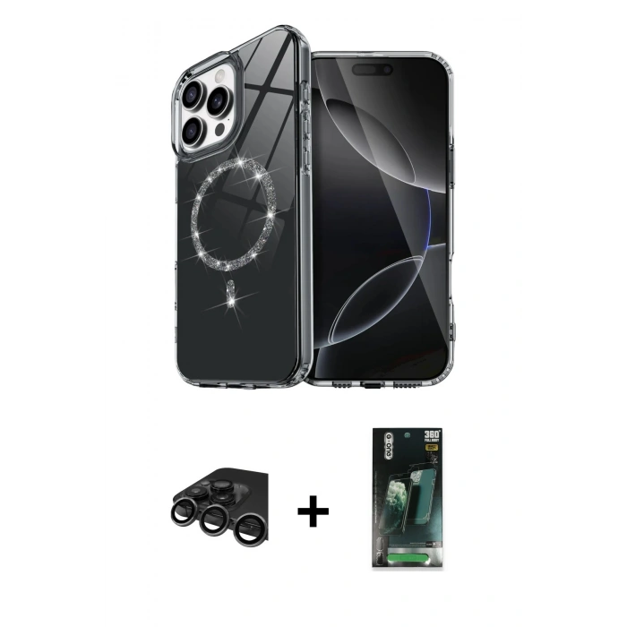 MARSİLYAN™- iPhone 15 Pro Max Kılıf Kıvılcım Form Prime - Siyah 360 Mat Full Body Arka Koruyucu + Raze Metal Kamera Lens - TMGI