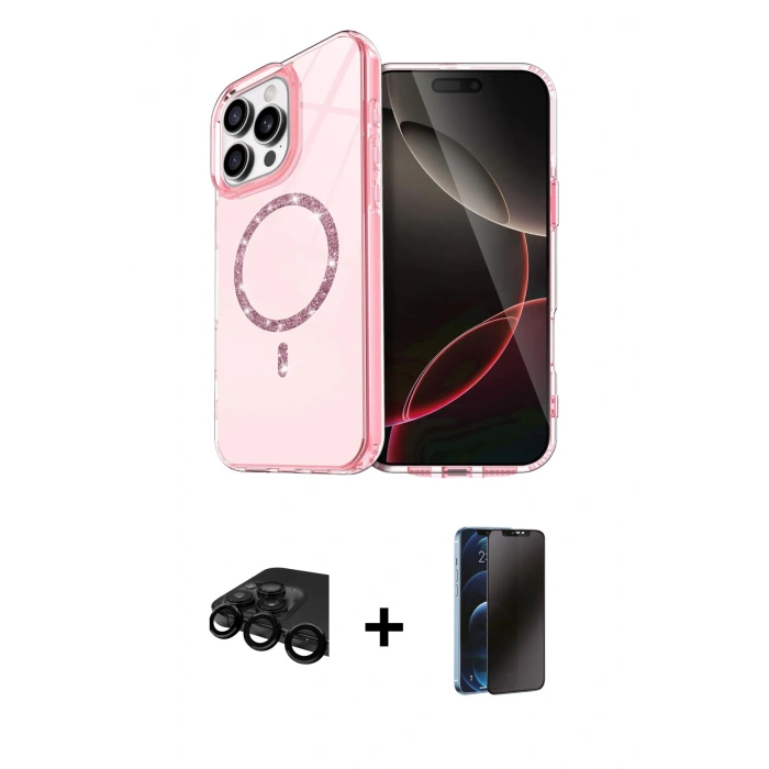 MARSİLYAN™- iPhone 15 Pro Max Kılıf Kıvılcım Form Prime - Siyah 3D Antistatik Hayalet Cam Ekran Koruyucu + Raze Metal Kamera Lens - SH