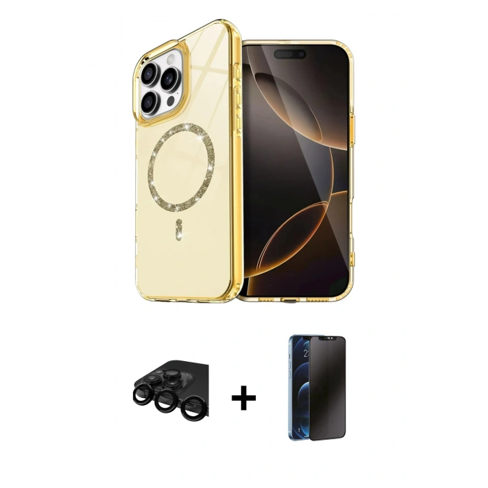 MARSİLYAN™- iPhone 15 Pro Max Kılıf Kıvılcım Form Prime - Siyah 3D Antistatik Hayalet Cam Ekran Koruyucu + Raze Metal Kamera Lens - SH