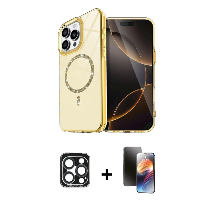 MARSİLYAN™- iPhone 15 Pro Max Kılıf Kıvılcım Form Prime - Siyah 3D Antistatik Mat Seramik Nano Ekran Koruyucu + PVD Metal Kamera Lens - LT