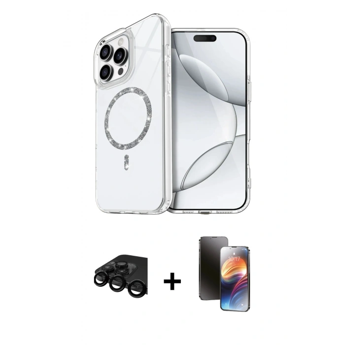 MARSİLYAN™- iPhone 15 Pro Max Kılıf Kıvılcım Form Prime - Siyah 3D Antistatik Mat Seramik Nano Ekran Koruyucu + Raze Metal Kamera Lens - SH