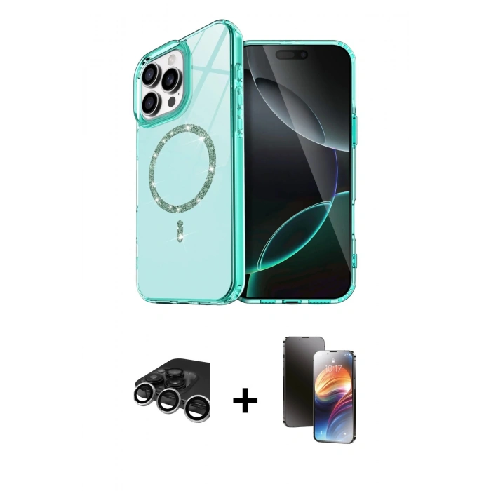 MARSİLYAN™- iPhone 15 Pro Max Kılıf Kıvılcım Form Prime - Siyah 3D Antistatik Mat Seramik Nano Ekran Koruyucu + Gümüş Raze Metal Kamera Lens