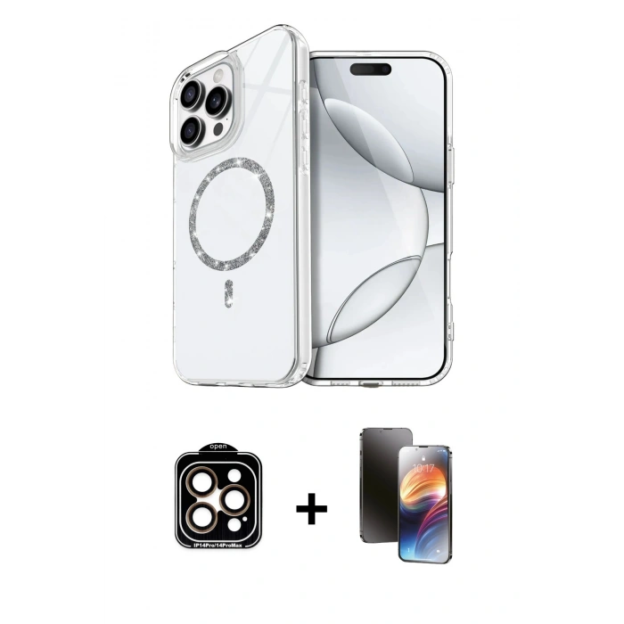 MARSİLYAN™- iPhone 15 Pro Max Kılıf Kıvılcım Form Prime - Siyah 3D Antistatik Mat Seramik Nano Ekran Koruyucu + PVD Metal Kamera Lens - TU