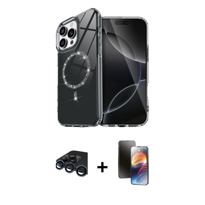 MARSİLYAN™- iPhone 15 Pro Max Kılıf Kıvılcım Form Prime - Siyah 3D Antistatik Mat Seramik Nano Ekran Koruyucu + Raze Metal Kamera Lens - LT