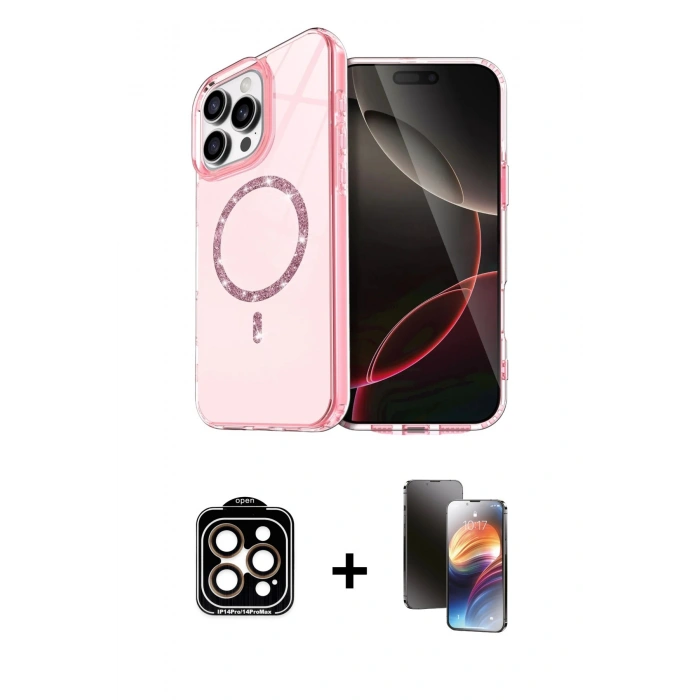MARSİLYAN™- iPhone 15 Pro Max Kılıf Kıvılcım Form Prime - Siyah 3D Antistatik Mat Seramik Nano Ekran Koruyucu + PVD Metal Kamera Lens - TU