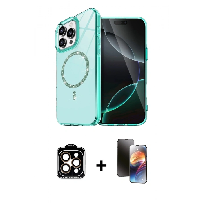 MARSİLYAN™- iPhone 15 Pro Max Kılıf Kıvılcım Form Prime - Siyah 3D Antistatik Mat Seramik Nano Ekran Koruyucu + PVD Metal Kamera Lens - TU