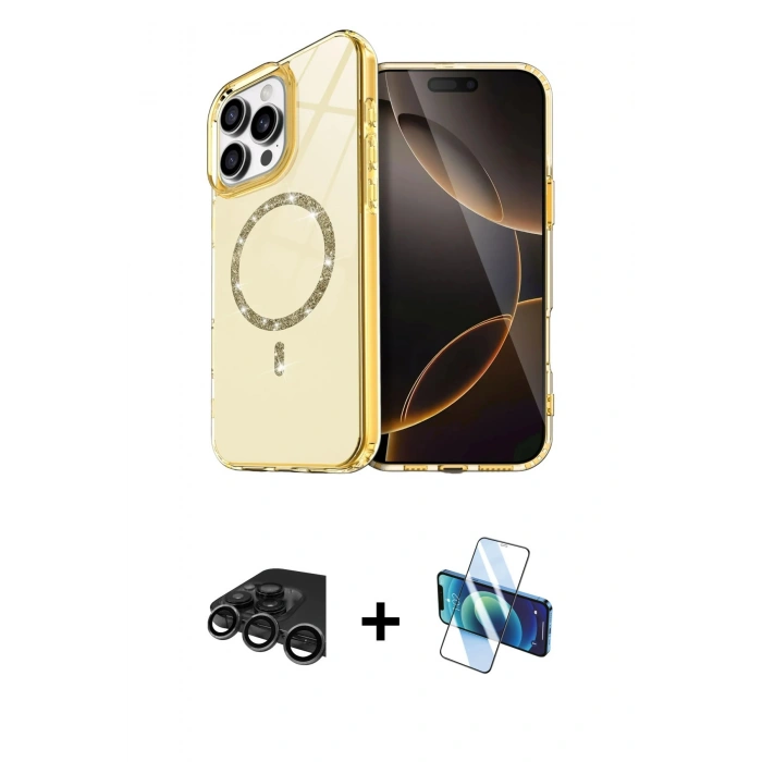 MARSİLYAN™- iPhone 15 Pro Max Kılıf Kıvılcım Form Prime - Siyah 3D Antistatik Seramik Nano Ekran Koruyucu + Raze Metal Kamera Lens - TMGI