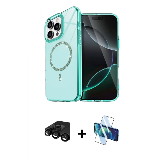 MARSİLYAN™- iPhone 15 Pro Max Kılıf Kıvılcım Form Prime - Siyah 3D Antistatik Seramik Nano Ekran Koruyucu + Raze Metal Kamera Lens - SH
