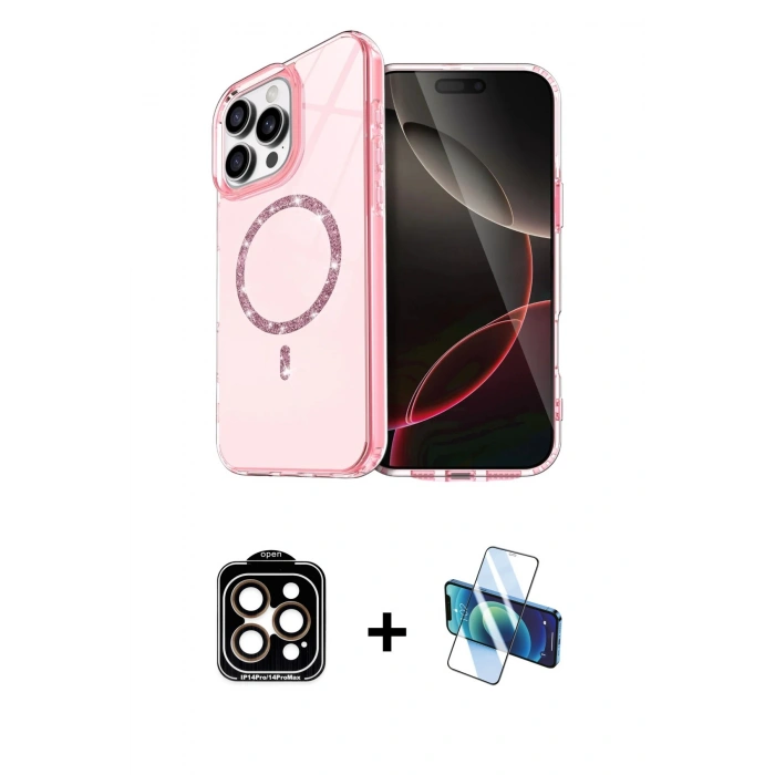 MARSİLYAN™- iPhone 15 Pro Max Kılıf Kıvılcım Form Prime - Siyah 3D Antistatik Seramik Nano Ekran Koruyucu + PVD Metal Kamera Lens - TU