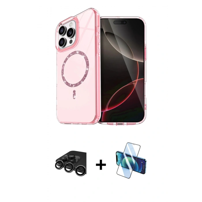 MARSİLYAN™- iPhone 15 Pro Max Kılıf Kıvılcım Form Prime - Siyah 3D Antistatik Seramik Nano Ekran Koruyucu + Raze Metal Kamera Lens - TMGI